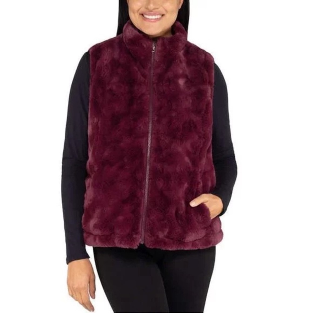 Nicole Miller NWT Reversible Faux Fur and Leather Purple Vest Size Small